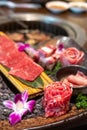 Various type of Japanese style sliced rare beef meat set Royalty Free Stock Photo
