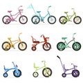 Various type of kids bikes set Royalty Free Stock Photo