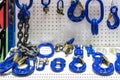 Various type of metal or steel lifting hook chain and accessories such as master link shackle screw pin hammerlock connector for