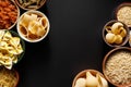 Various type of pasta  in a bowls on a black background Royalty Free Stock Photo