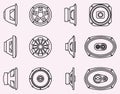 Set of speaker driver icons. Car audio. Thin line vector Royalty Free Stock Photo