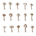 various types of antique keys with decoration elements Royalty Free Stock Photo