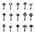 various types of antique keys with decoration elements Royalty Free Stock Photo