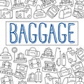 Various types of baggage for travel and tourism in a linear style.