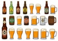 arious types of beer containers and glasses are shown in an il Royalty Free Stock Photo