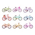 Various types of bikes for male, female and kids set, colorful bicycles with different frame types vector Illustrations Royalty Free Stock Photo