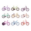 Various types of bikes set, colorful bicycles for male, female and kids vector Illustrations Royalty Free Stock Photo