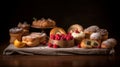 A various types of bread on a wooden table Royalty Free Stock Photo