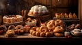A various types of bread on a wooden table Royalty Free Stock Photo