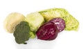 Various types of cabbage: broccoli, Chinese, red and white cabbage. Royalty Free Stock Photo