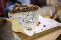 Various types of cheese on counter for sale at Borough Market Royalty Free Stock Photo