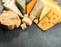 Various types of cheese with empty space background Royalty Free Stock Photo