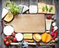 Various types of cheese with empty space background Royalty Free Stock Photo