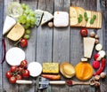 Various types of cheese with empty space background Royalty Free Stock Photo