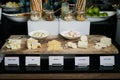 Various types of cheese on Hotel restaurant table. Buffet catering service Royalty Free Stock Photo