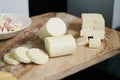 Various types of cheese on Hotel restaurant table. Buffet catering service Royalty Free Stock Photo