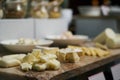 Various types of cheese on Hotel restaurant table. Buffet catering service Royalty Free Stock Photo