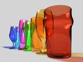 Various types of colored beer glasses