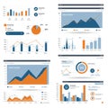 Various types of data visualizations, including bar graphs, pie charts, and line graphs Royalty Free Stock Photo