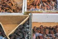Various types of dates fruit wrapped in plastic