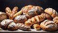 Various types of fresh bread top view.Bakery products.Collection of baked goods. Royalty Free Stock Photo