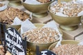 Various types of granola and cereals, healthy superfoods for breakfast Royalty Free Stock Photo