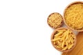 Various types of Italian pasta isolated on white background Royalty Free Stock Photo
