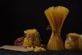 Various types of Italian pasta. Italian food ingredients for pasta Royalty Free Stock Photo