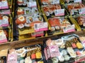 Various types of Japanese sushi ready in packs are on display for sale. Royalty Free Stock Photo