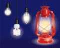 Various types of lamps and a red lantern illustration