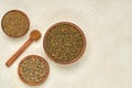 Various types of middle eastern thyme blend zaatar in wooden bowls . Top view with copy space Royalty Free Stock Photo