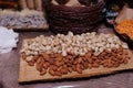 Various types of nuts on the festive table. Beer snacks Royalty Free Stock Photo