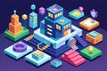 Various types of objects scattered on a vibrant purple background, Oversight Customizable Isometric Illustration