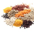 Various types of organic legumes beans and lentils on white background Generative AI Illustration