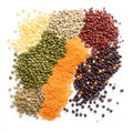 Various types of organic raw legumes beans and lentils on white background Generative AI Illustration