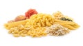 Various types of pasta arranged on a white background Royalty Free Stock Photo