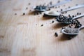 Various types of pepper on a wooden background Royalty Free Stock Photo