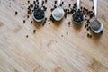 Various types of pepper on a wooden background Royalty Free Stock Photo