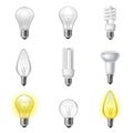 Various types realistic lightbulbs set