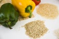 Various types of rice with fresh paprika