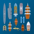 Various types of sea water transport, military, cargo ships, ferries.