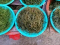 Various types of seaweed displayed for sale in typical South Korean market Royalty Free Stock Photo