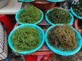 Various types of seaweed displayed for sale in typical South Korean market Royalty Free Stock Photo