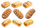 Various types of sliced artisan bread loaves with crusty and soft textures, isolated on white background, concept of bakery Royalty Free Stock Photo