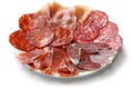 Various types of spanish salami, sausage and ham. Royalty Free Stock Photo