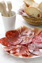 Various types of spanish salami, sausage and ham. Royalty Free Stock Photo