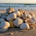 Various types, such as conch and clam shells, displaying textur Royalty Free Stock Photo