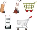 Various types of trolleys for transporting food and work equipment