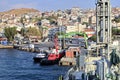 Various types of vessels calling at the port and moored at the berth of Dikili,Turkey. Royalty Free Stock Photo