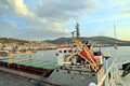 Various types of vessels calling at the port and moored at the berth of Dikili,Turkey. Royalty Free Stock Photo